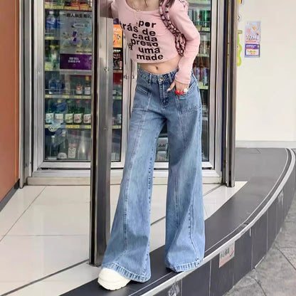 maoxiangshop outfit ideas for school Spring and Autumn 2024 New American High Waist Wide Leg Versatile Jeans Women's Loose Slimming Split Pants Fashion