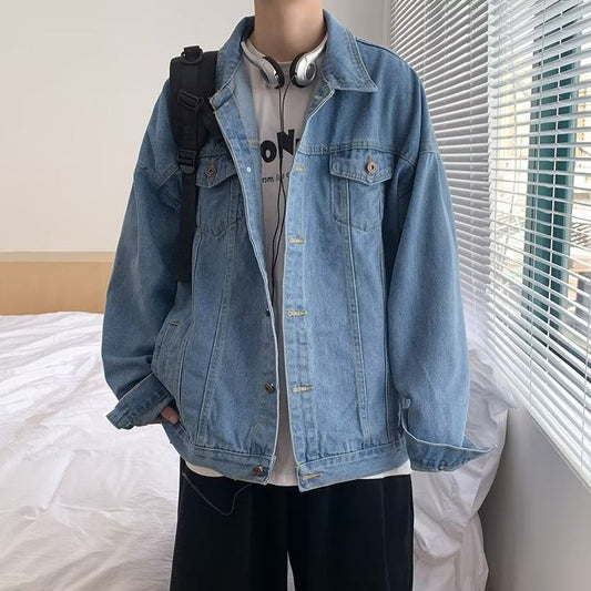 maoxiangshop-shop carhartt jacket outfit Washed Denim Coat Men's Autumn Loose Retro Japanese Ins Trendy Casual Solid Color Jacket Top Clothes