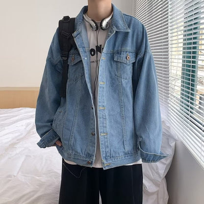 maoxiangshop-shop carhartt jacket outfit Washed Denim Coat Men's Autumn Loose Retro Japanese Ins Trendy Casual Solid Color Jacket Top Clothes
