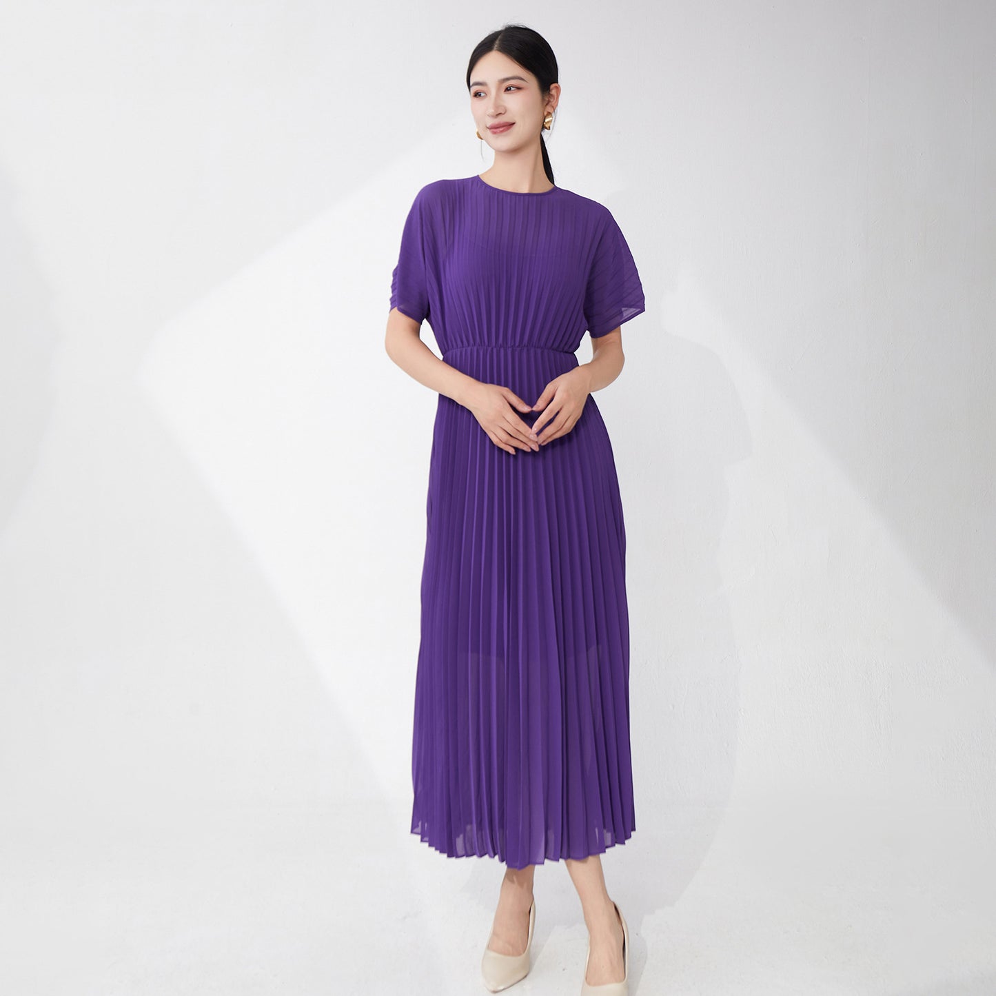 High-quality seaside skirt atmosphere vacation drape lining solid color chiffon waist temperament dress
