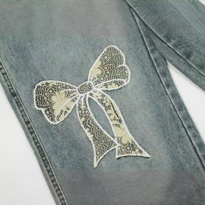 maoxiangshop 2000s fashion 2024 Quality Autumn Street Hipster Embroidered Decorative Straight Pants Women's Jeans