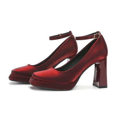 2025 8126-1 Suede Mary Jane Shoes Women's 2025 Women's Winter New Square Head Thick Heel Single Shoes Waterproof Table High Heels Women