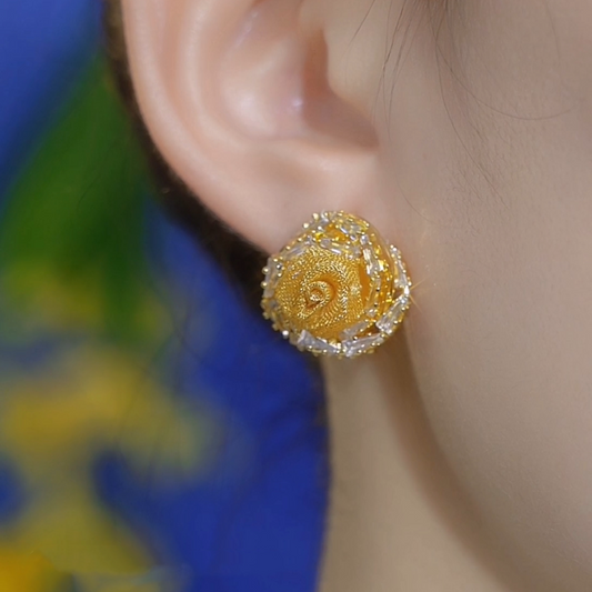 925 silver needle zircon mesh rose stud earrings niche design sense Internet celebrity versatile earrings light luxury temperament earrings