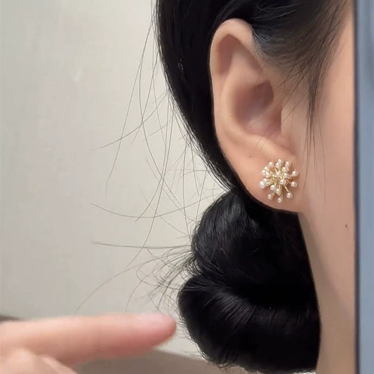Fireworks pearl stud earrings 2025 new trendy Internet celebrity temperament earrings fashion 925 silver needle exquisite versatile earrings