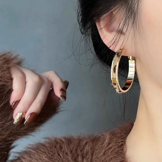 Exaggerated leopard print earrings women's popular new popular circle earrings temperament advanced sense simple Internet celebrity silver needle earrings