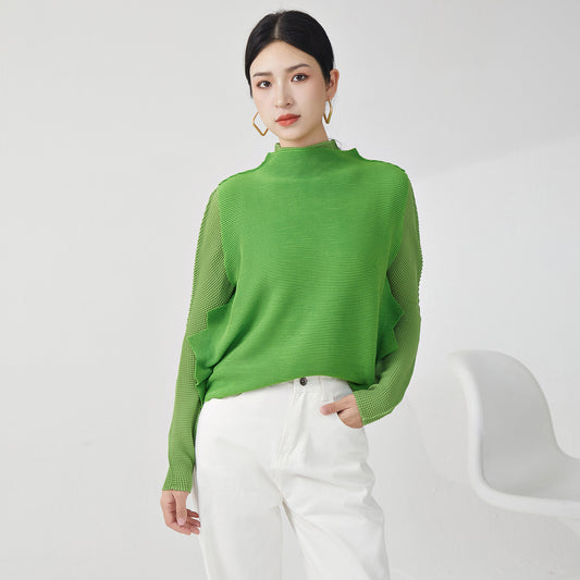 2025 Early autumn high-end top temperament semi-turtleneck irregular vest design niche versatile  T-shirt