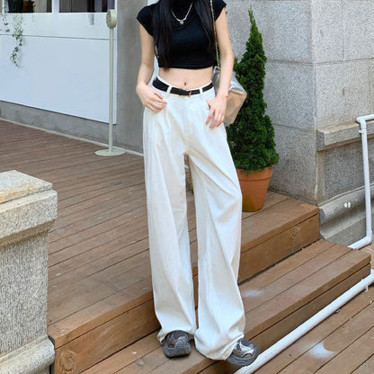 maoxiangshop-shop work outfits women White Straight Jeans Women's High Waist Spring and Summer New Slimming Loose Wide Leg Mop Pants