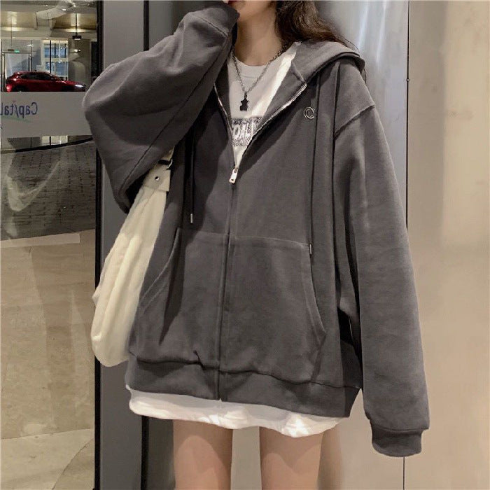 maoxiangshop College Outfits Japanese Sweet Sweater Women's Spring and Autumn 2024 New Loose Chic Lazy Casual Sports Zipper Top Coat