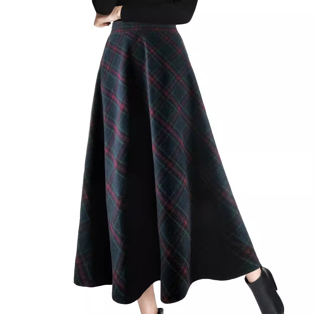 maoxiangshop outfit inspo fall Women's Autumn and Winter Plaid Woolen Skirt Thickened Retro plus Size A- line Skirt High Waist Long Dance Skirt Women's Skirt