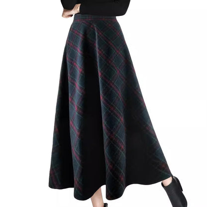 maoxiangshop outfit inspo fall Women's Autumn and Winter Plaid Woolen Skirt Thickened Retro plus Size A- line Skirt High Waist Long Dance Skirt Women's Skirt