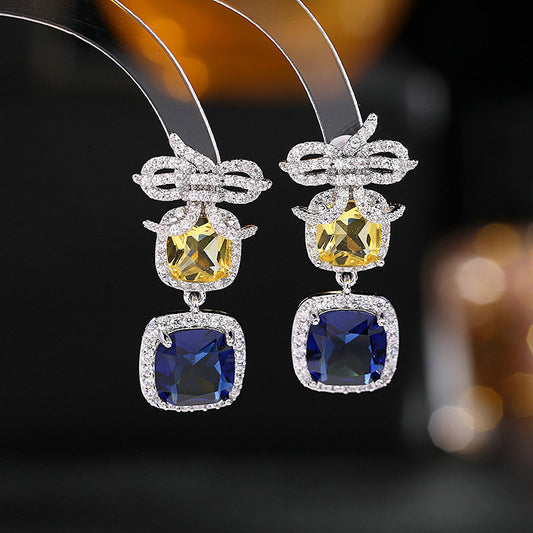 2025 fashion light luxury heavy industry geometric square stud earrings s925 silver needle slightly inlaid with zirconium contrasting color temperament personalized earrings