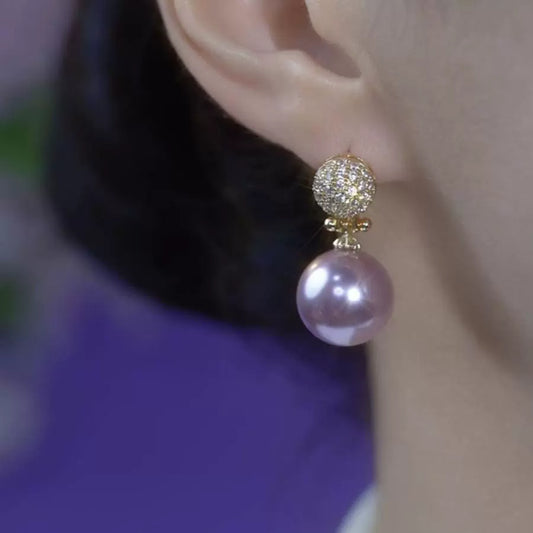 925 silver needle temperament elegant purple pearl zircon stud earrings women's light luxury high-end versatile earrings fashion earrings