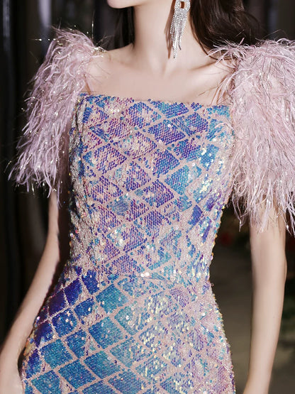 Sequined evening dress women's high-end sense high-end niche light luxury annual meeting host fishtail vocal art test bright dress