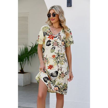 MAOXIANGSHOP 2025The real new product is 2025 New wish short-sleeved printed women's clothing round neck retro floral women's dress in stock.