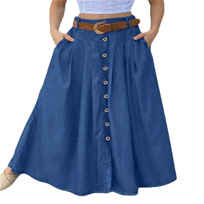 maoxiangshop-shop skirt outfits New Autumn Women's Long Skirt Button High Waist Solid Color Pocket Casual Women's Skirt