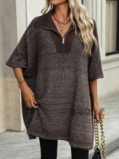 MAOXIANGSHOP New autumn and winter new   women's clothing fashion medium and long knitted sweater long-sleeved zipper lapel sweater women