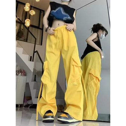 maoxiangshop-shop outfit ideas for school American Retro Overalls Women's Summer High Waist Straight Wide Leg Pants Design Loose Casual Mopping Pants