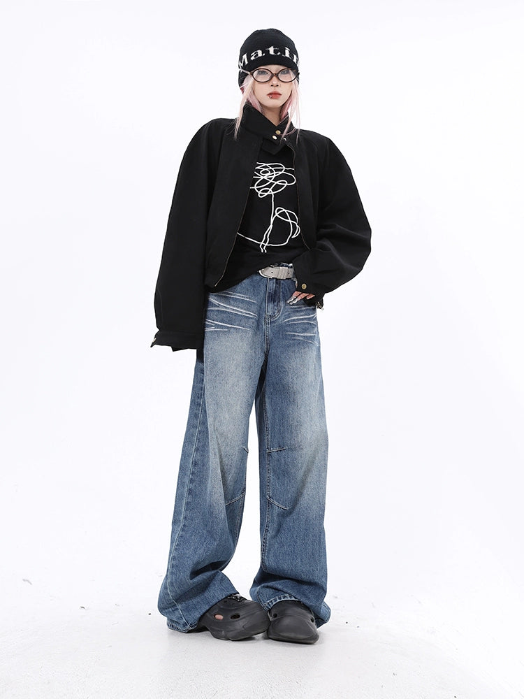 2025n retro black stand-up collar short flight jacket loose warm windproof high-end top coat women