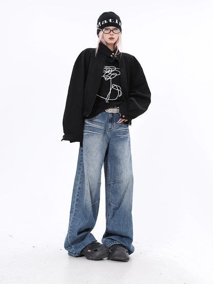 2025n retro black stand-up collar short flight jacket loose warm windproof high-end top coat women