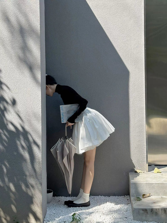 FW/temperament tutu skirt/high waist slim skirt women's a-word umbrella skirt pleated short skirt set autumn