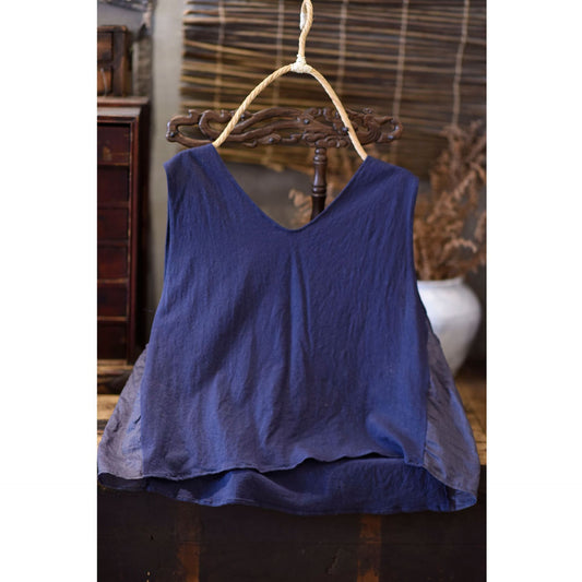 2025 22/6 Nanfeng, simple literary knitted splicing ramie V-neck pullover sleeveless vest loose small vest