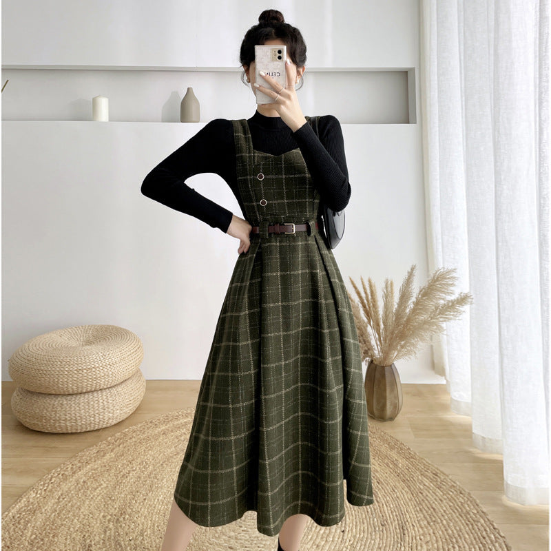 maoxiangshop-shop witch dress to impress New Vintage Plaid Woolen Vest Camisole Dress Women's Small Preppy Style Dress