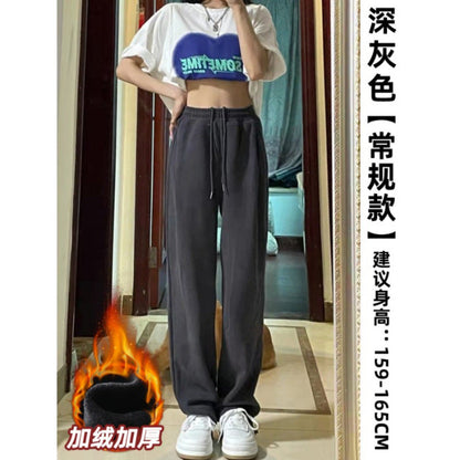 maoxiangshop-shop clothes Gray Sports Pants for Women Spring and Autumn New High Waist Loose Wide Leg Pants Ankle-Tied Sweatpants Slim Casual Pants Straight Pants