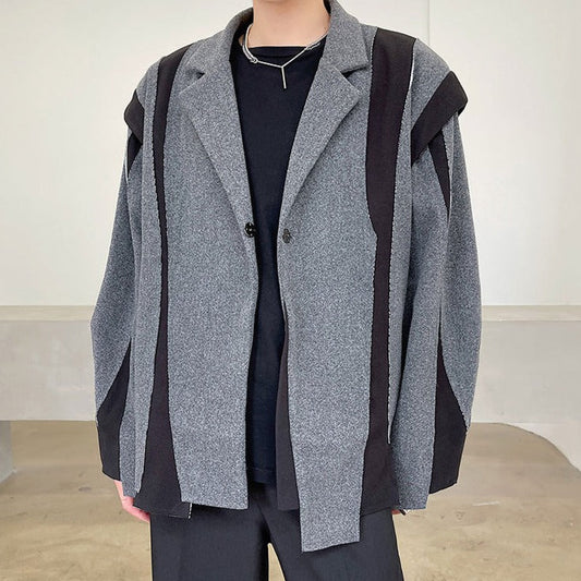 maoxiangshop Men's Wear Color Block Patchwork Long Sleeve Niche Design Suit Coat Fashionable Single Breasted Blazes Autumn New
