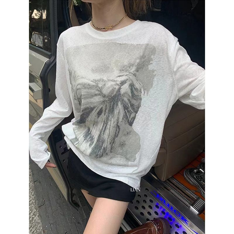maoxiangshop 2000s fashion Spring and Autumn Women's Clothing New Japanese and Korean Hot Girl Fashion Casual Loose Lazy Style Long Sleeve Blouse T-shirt Top