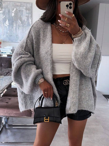 maoxiangshop 2000s fashion 2024 Autumn and Winter New Casual Loose Solid Color Mid-Length Knitted Sweater Cardigan Coat for Women