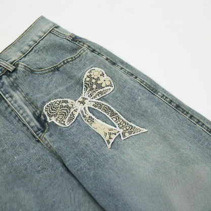 maoxiangshop 2000s fashion 2024 Quality Autumn Street Hipster Embroidered Decorative Straight Pants Women's Jeans