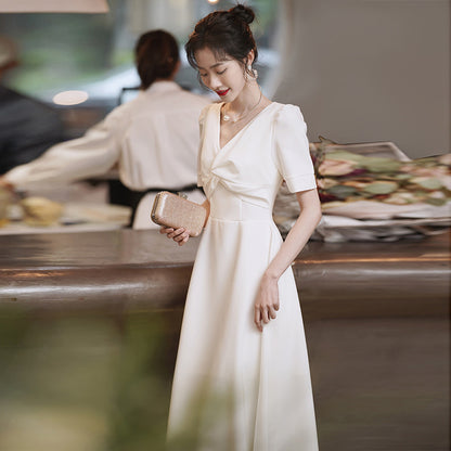 2025 White dress can usually wear  registration certificate small white dress banquet engagement dress women's evening dress dress