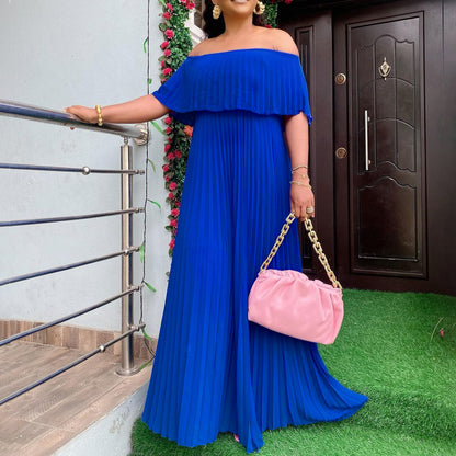 2025 D257 popular summer new women's clothing  New sexy off-the-shoulder chest wrap pleated party 2025 dress
