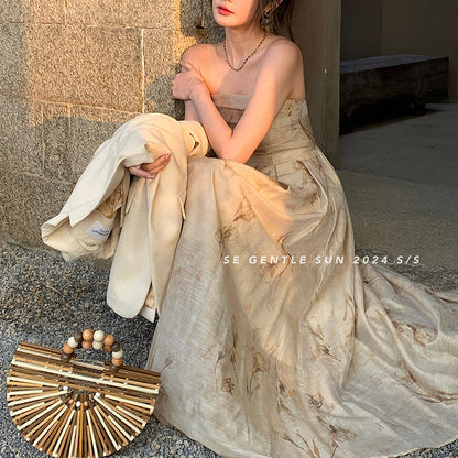2025 spring and summer new elegant new Chinese high waist tube top dress sleeveless printed dress children 8621