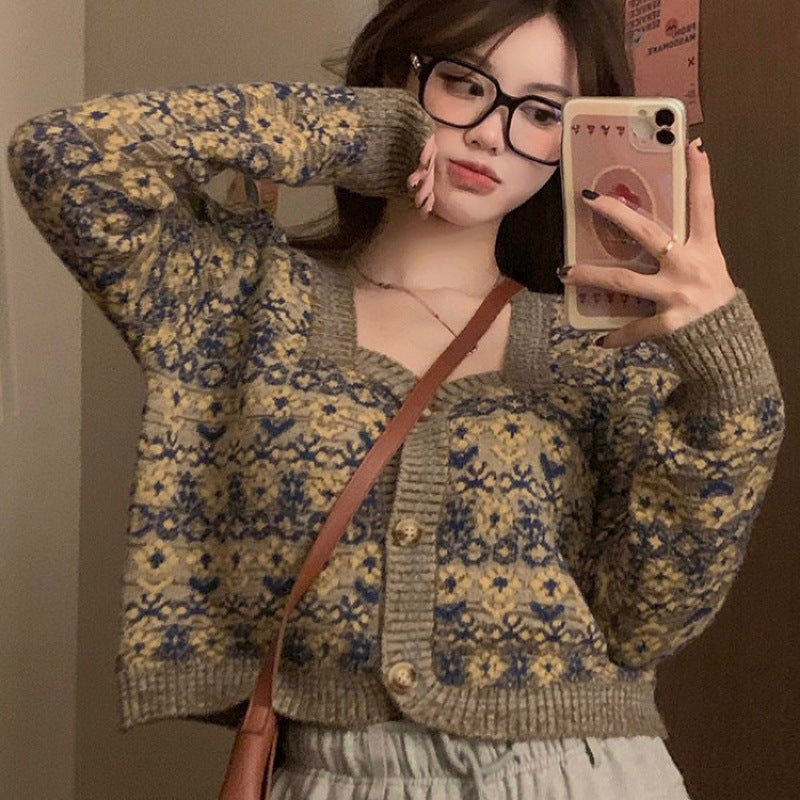 maoxiangshop-shop fall outfits aesthetic Fall New Korean Style Elegant Retro Flower Age-Reducing Sweet Knitted Sweater Long Sleeve Cardigan Coat for Women