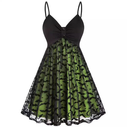 maoxiangshop alien invasion dress to impress Women plus Size Gothic Dress Sexy Neon Bat Leash Dress Halloween Party Dress
