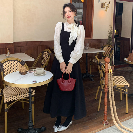 2025 popular autumn and winter new Korean version temperament versatile wool sleeveless dress suspender long dress 88148