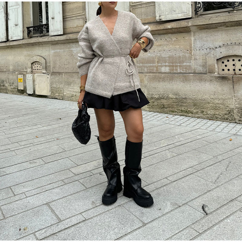 MAOXIANGSHOP 2025 Price reduction! Real shot - solid color lace-up cardigan jacket, Popularan, n New autumn and winter belt explosion woolen independent sweater