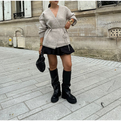 MAOXIANGSHOP 2025 Price reduction! Real shot - solid color lace-up cardigan jacket, Popularan, n New autumn and winter belt explosion woolen independent sweater