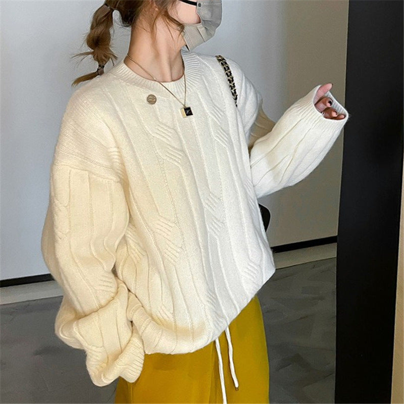 maoxiangshop dti outfits Women's Twist Sweater 2024 Autumn and Winter New Korean Style Lazy Retro Sweater Thickened Loose Pullover Top Fashion