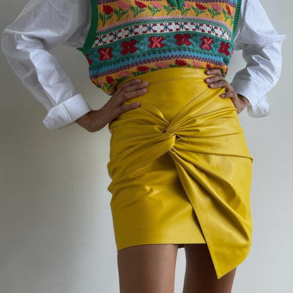 maoxiangshop concert outfit dress to impress Women's Clothing 2024 Autumn and Winter New Street Fashion Pleated Hip Skirt Leather Skirt