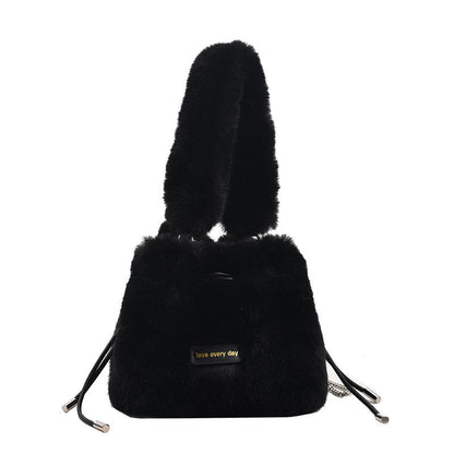 MAOXIANGSHOP 2025 autumn and winter new imitation rabbit fur pumping social worker handbag soft and simple bucket bag chain messenger bag bag