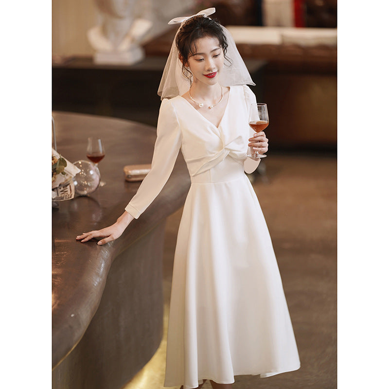 2025 White dress can usually wear  registration certificate small white dress banquet engagement dress women's evening dress dress