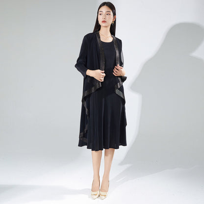 Mom dress gentle wind dress spring and autumn dress design sense niche fake two loose and versatile medium and long skirt
