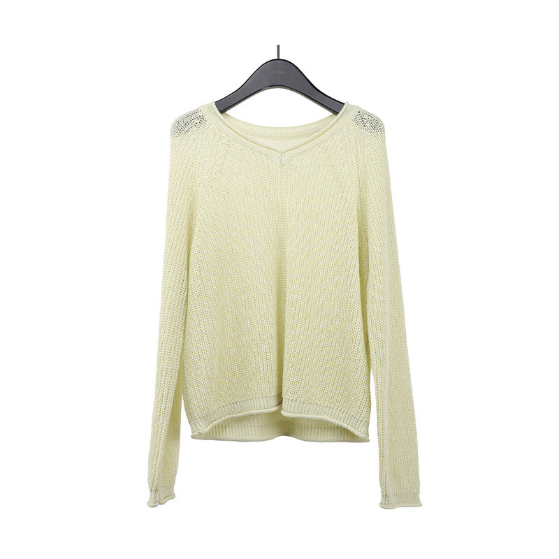 2025 [4 colors optional] Wool V-neck hollow knitted sweater 2025 early spring new Korean version simple lazy sweater M17