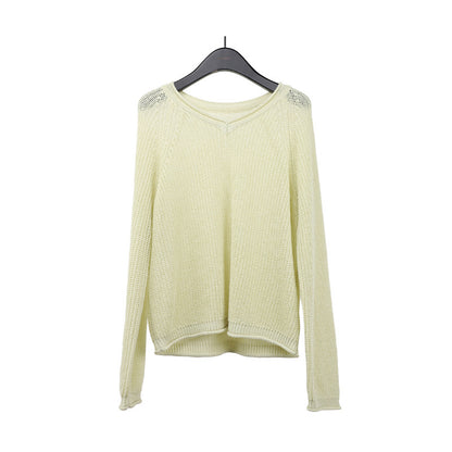 2025 [4 colors optional] Wool V-neck hollow knitted sweater 2025 early spring new Korean version simple lazy sweater M17