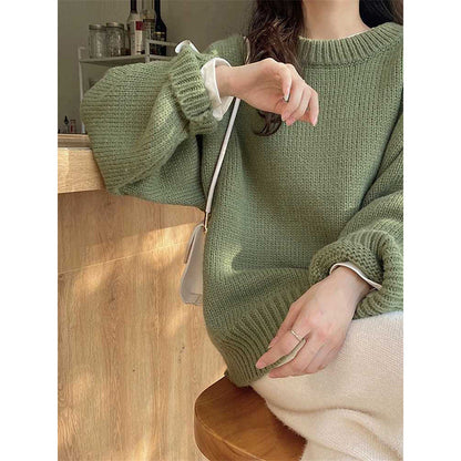 maoxiangshop-shop fall outfits aesthetic Round Neck Long Sleeve Pullover New Autumn and Winter Japanese Style Lazy Retro High-Grade Coat Top for Women