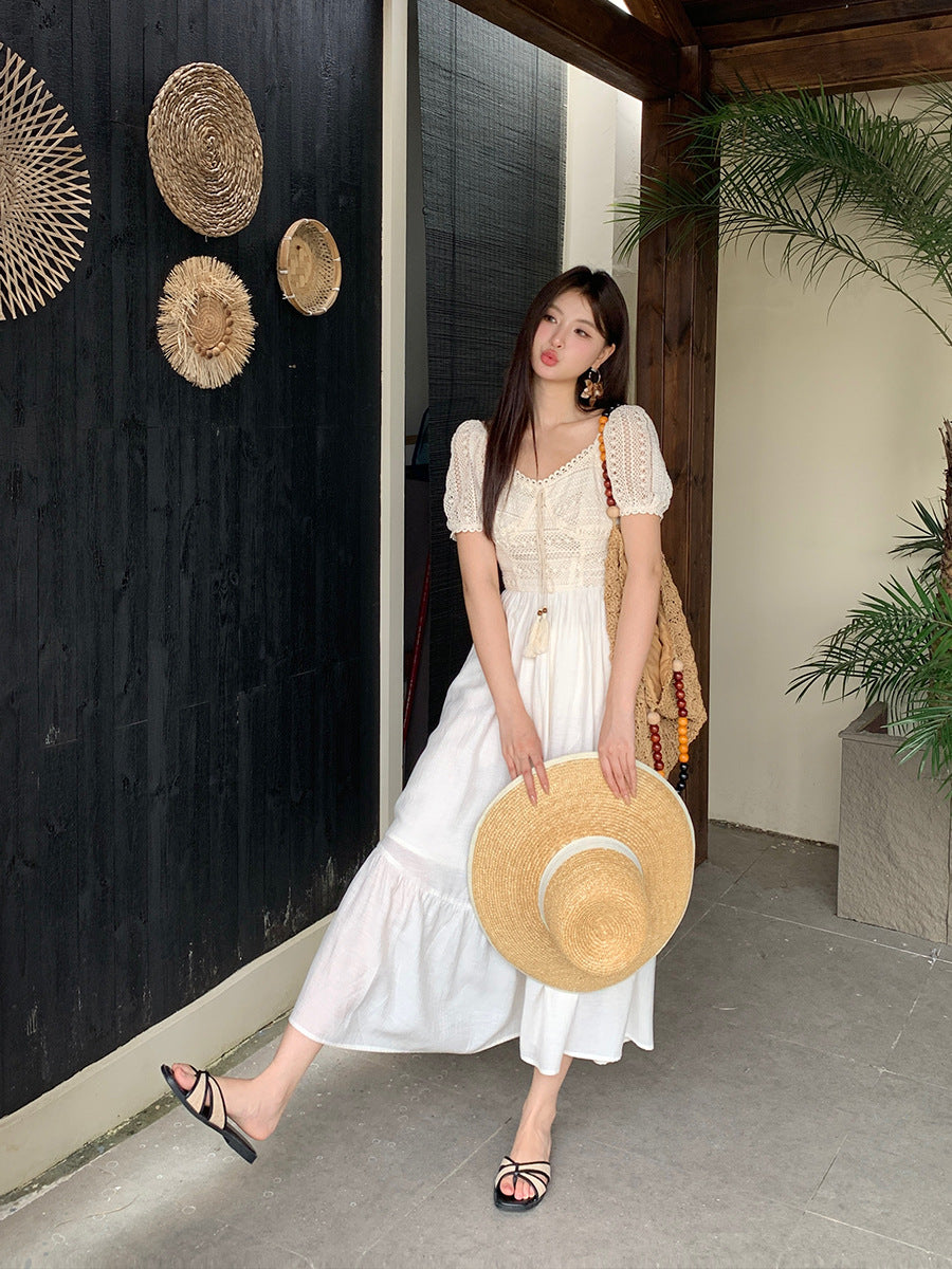 2025 popular summer dress new Korean version high waist short sleeve temperament dress vacation style long dress children 88087