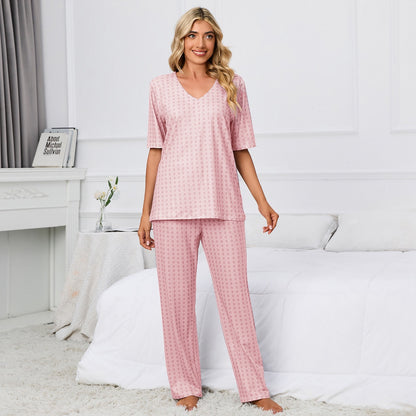 MAOXIANGSHOP 2025Real 2025 New ebay  wish short-sleeved round neck printed top trousers set pajamas loungewear