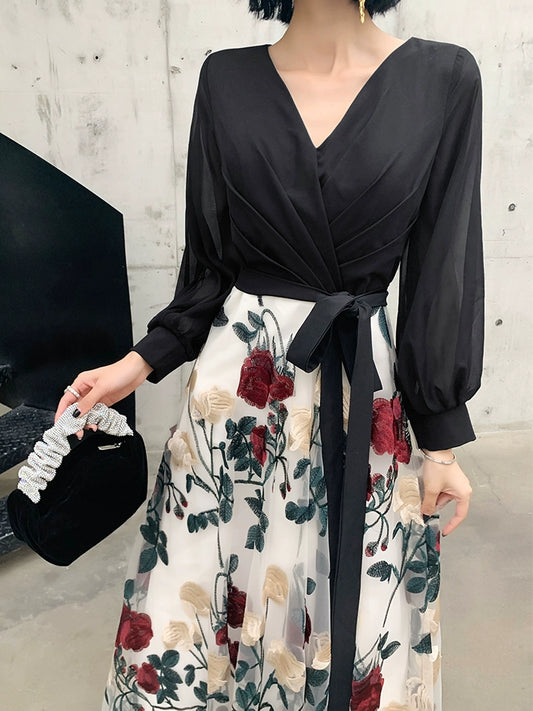 High-end small evening dress skirt women's design sense light luxury niche socialite banquet temperament black long annual meeting host